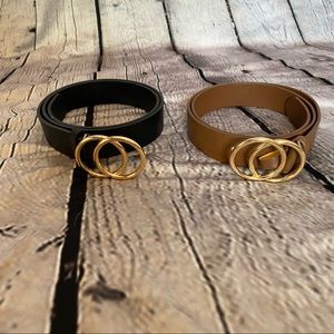 black and brown gold belts set of two